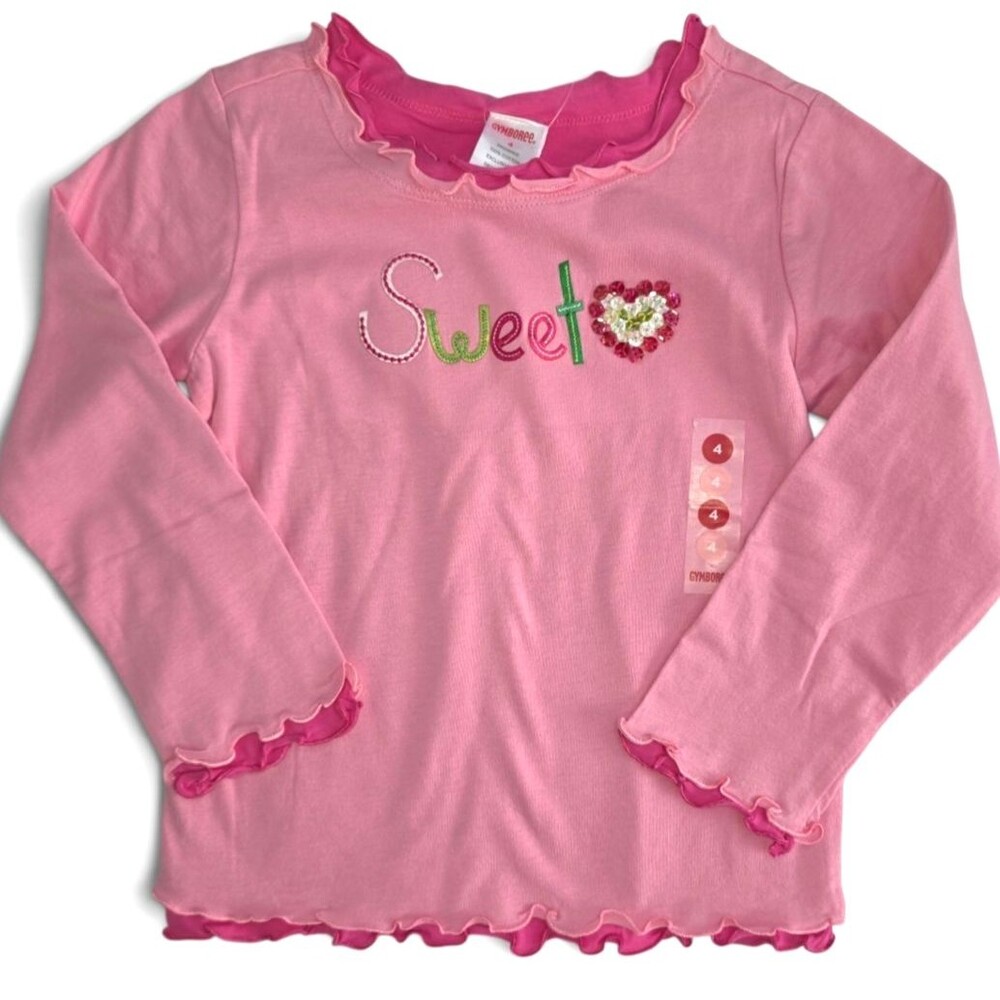 Vintage Gymboree Long Sleeve Shirt Size 4 Pink Embroidered Sweetheart Sequin NWT